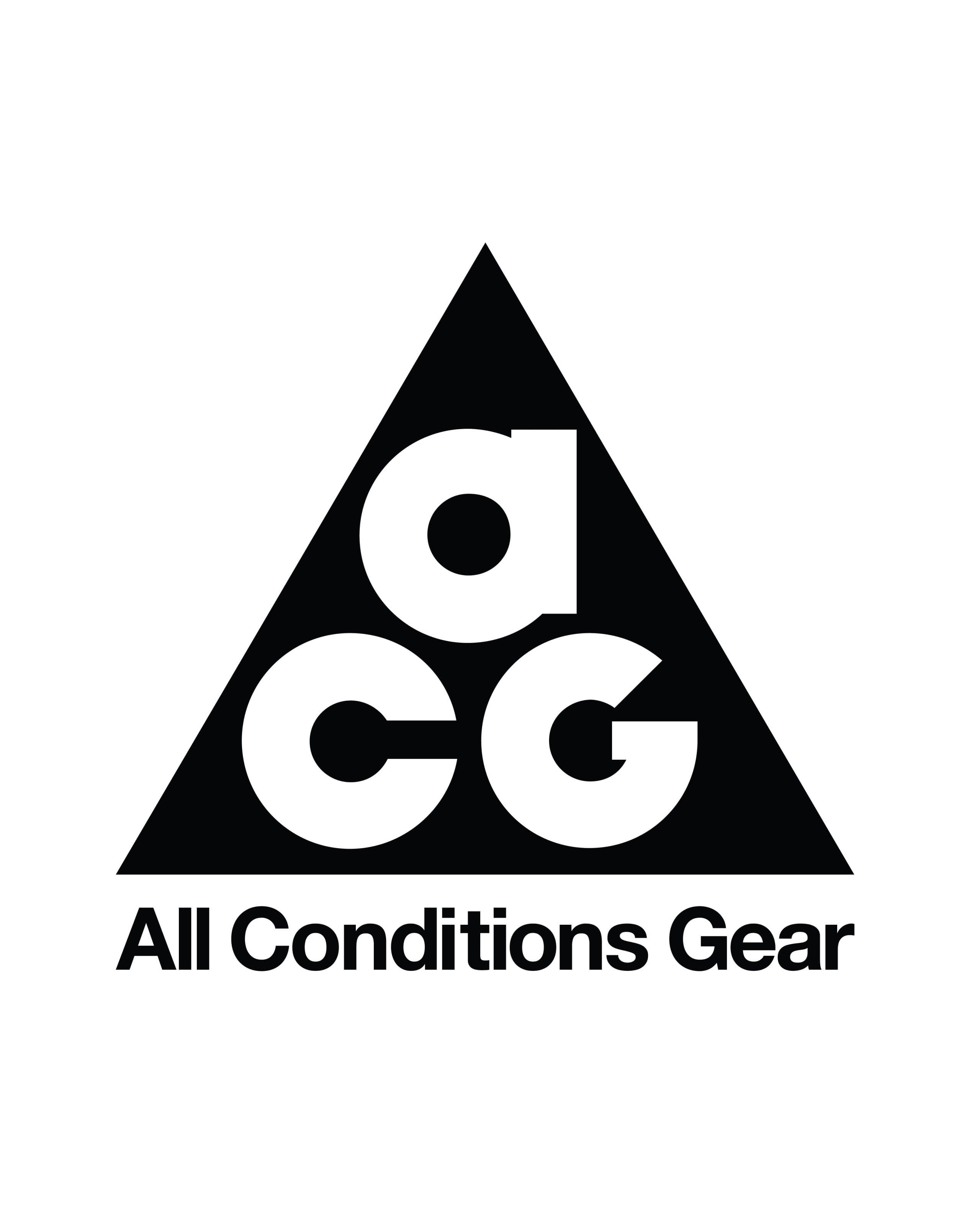 The 2026 ACG lockup: a black triangle with the letters a, c and G knocked out, and All Conditions Gear set below